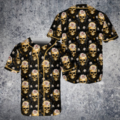 HYPERFAVOR Rose And Gold Skull Pattern Baseball Jersey