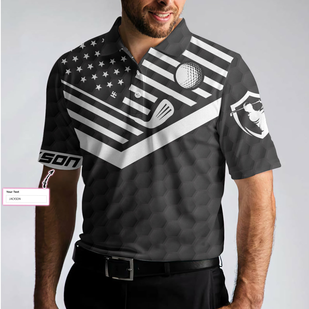 I Am A Golfer Custom Polo Shirt, Personalized Black American Flag Polo Shirt, Cool Golf Shirt For Men