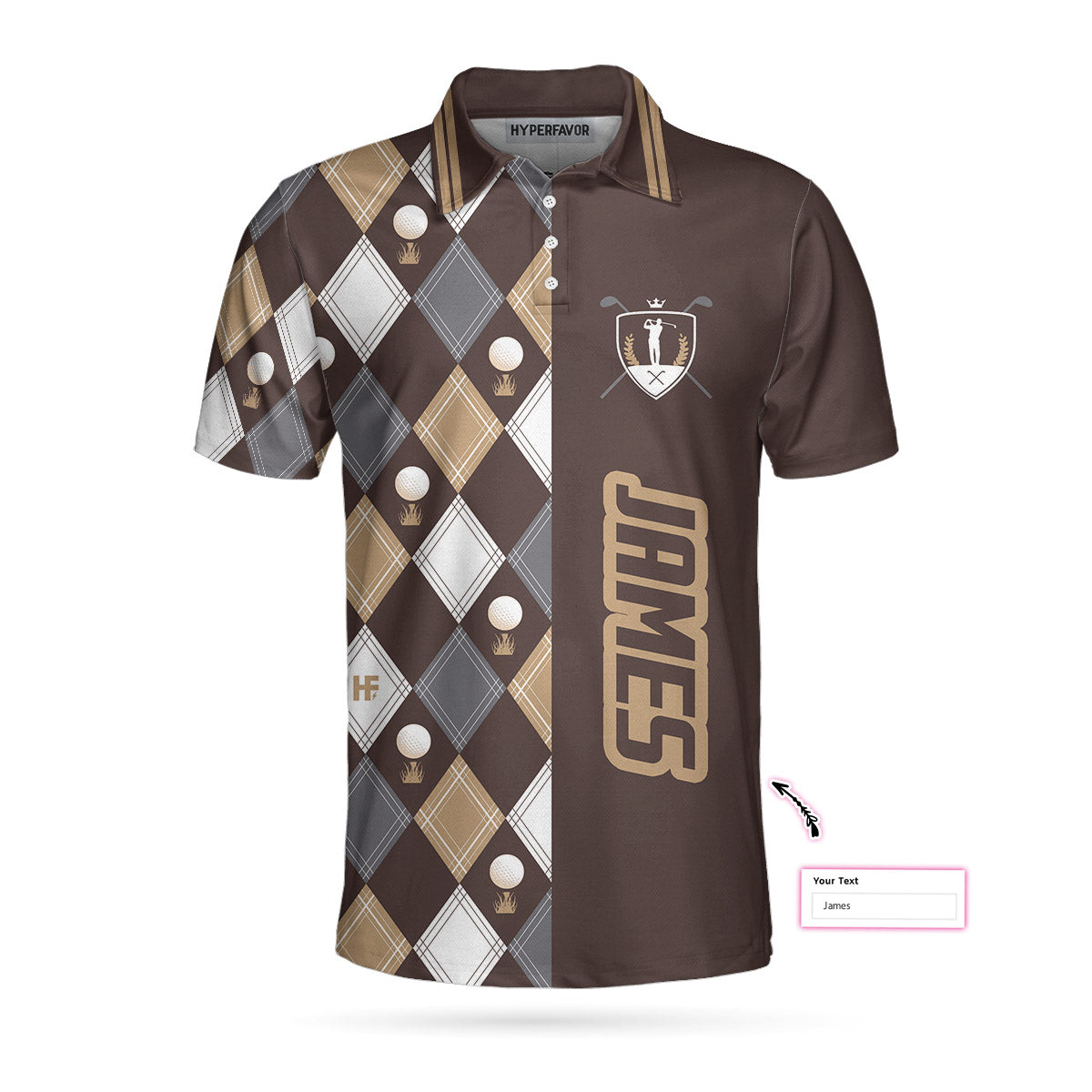 Brown Argyle Pattern Grandpa Is My Name And Golf Is My Game Custom Polo Shirt, Personalized Golf Gift Idea