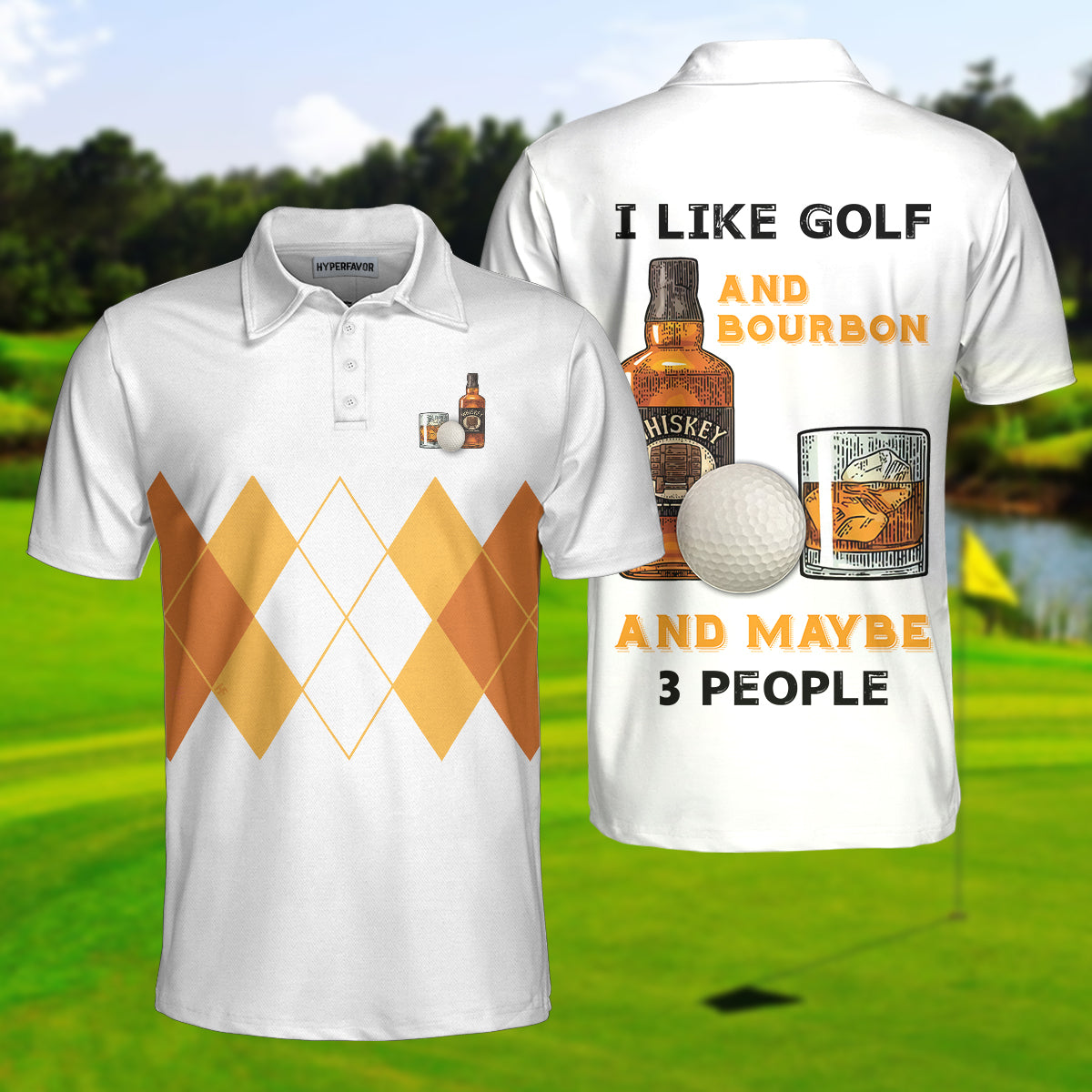 I Like Golf And Bourbon And Maybe 3 People Polo Shirt, Plaid Pattern Drinking Golf Shirt For Male Players