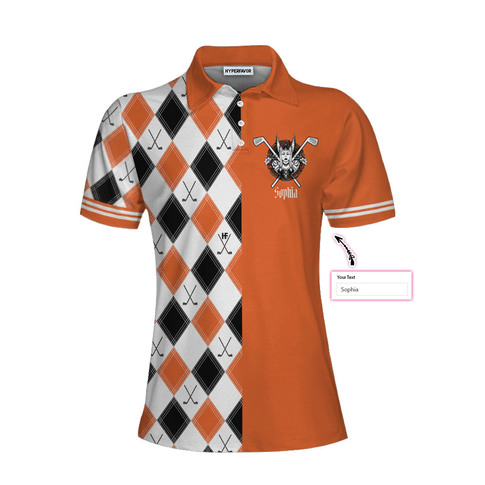 In A World Full Of Princesses Be A Valkyrie & A Golfer Custom Short Sleeve Women Polo Shirt, Personalized Argyle Pattern Golf Shirt
