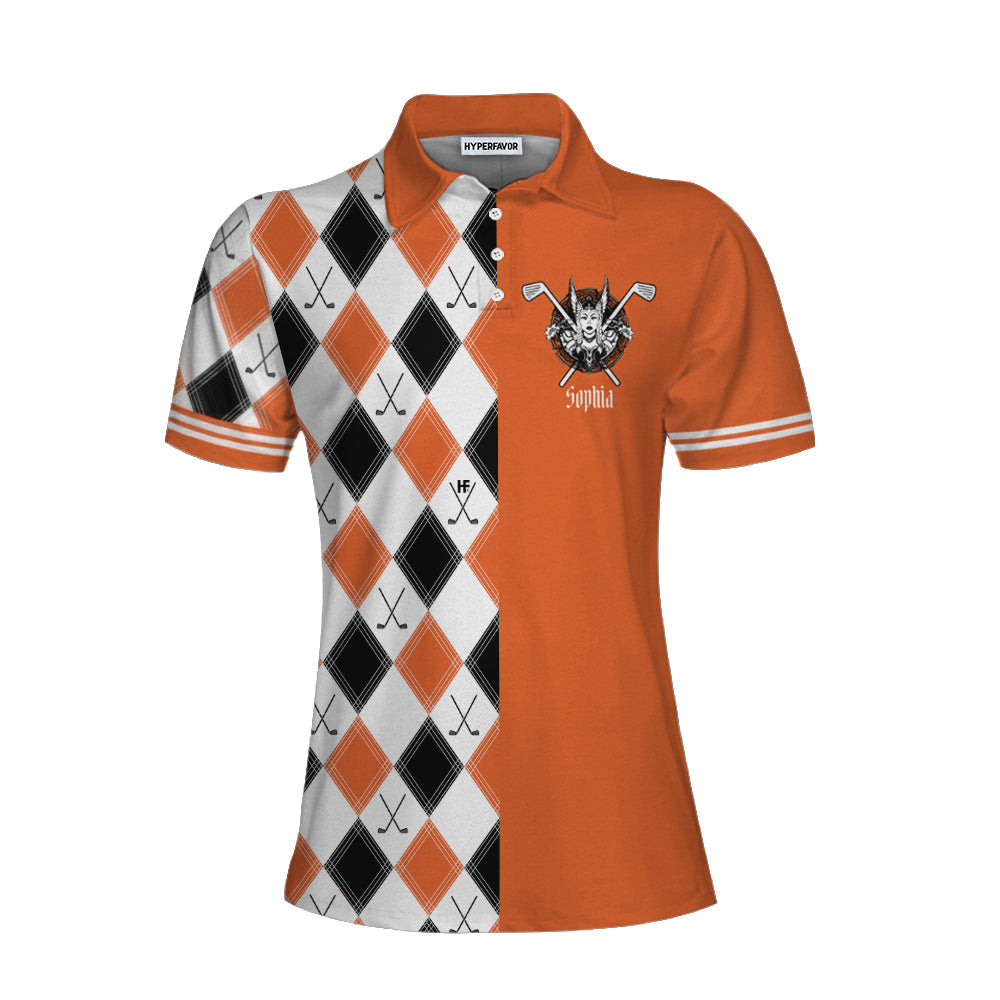 In A World Full Of Princesses Be A Valkyrie & A Golfer Custom Short Sleeve Women Polo Shirt, Personalized Argyle Pattern Golf Shirt