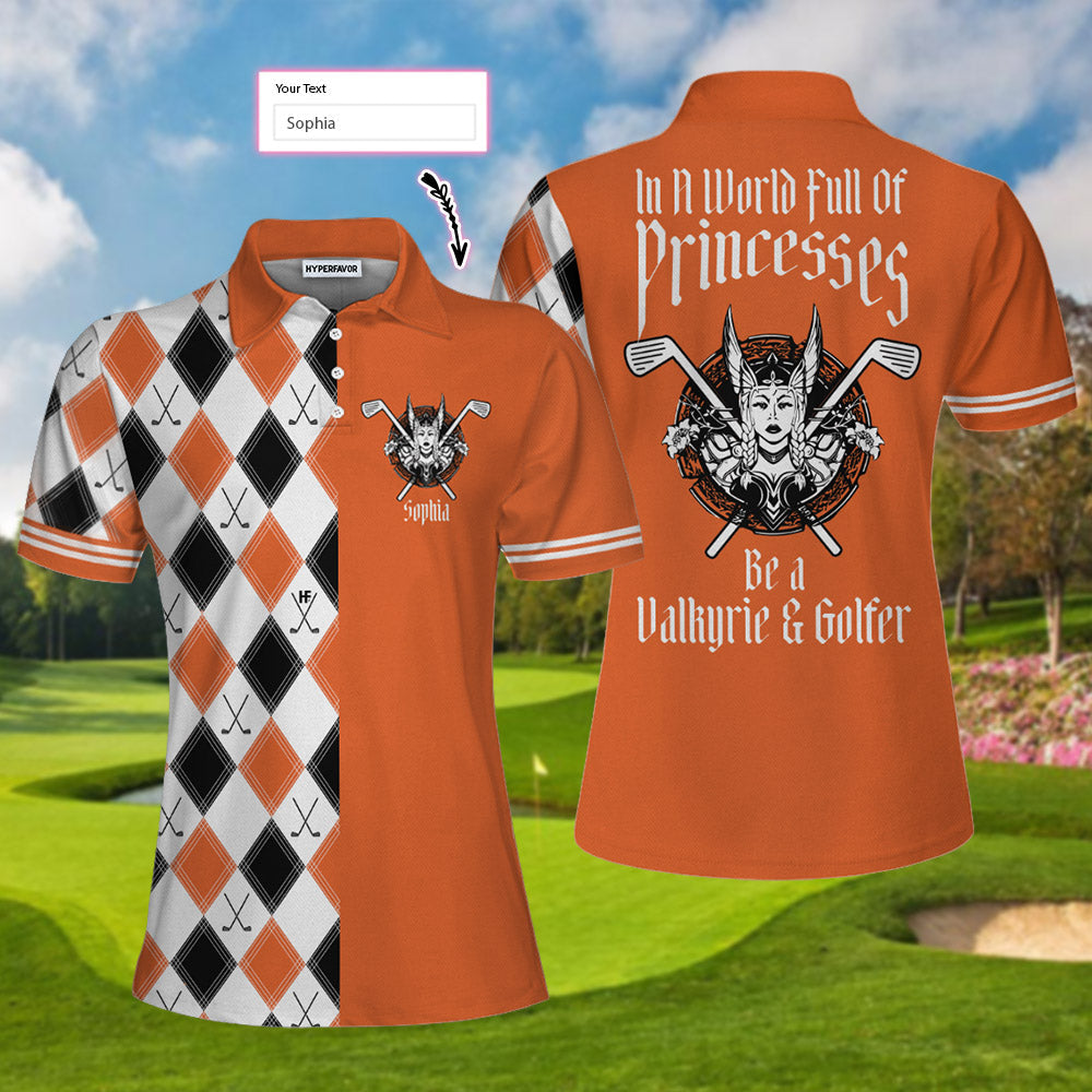 In A World Full Of Princesses Be A Valkyrie & A Golfer Custom Short Sleeve Women Polo Shirt, Personalized Argyle Pattern Golf Shirt