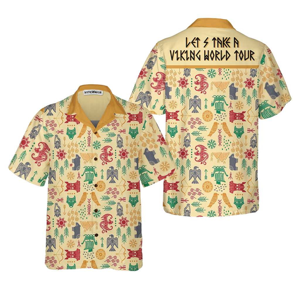 Let's Take A Viking World Tour Viking Hawaiian Shirt, Cool Ancient Pattern Viking Shirt