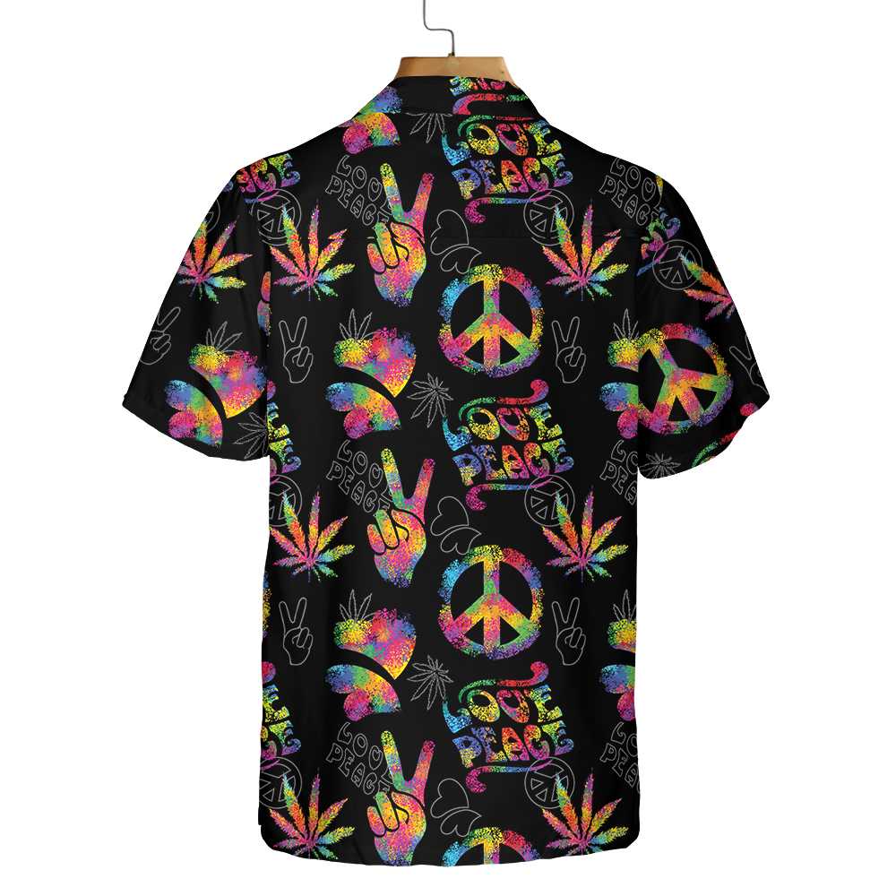 Love Peace Hippie Hawaiian Shirt, Rainbow Hippie Symbols Shirt