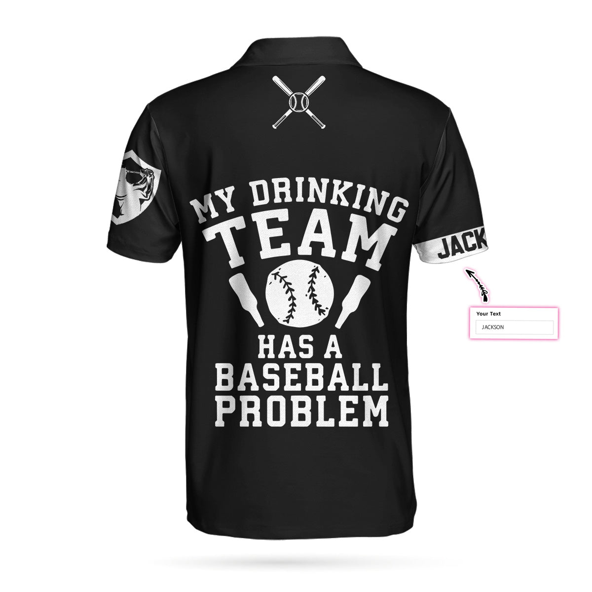 My Drinking Team Has A Baseball Problem Custom Polo Shirt, Personalized Black American Flag Baseball Shirt For Men