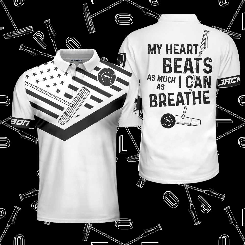 My Heart Beats As Much As I can Breathe Polo Shirt, Black And White Golf Shirt For Men, Funny Golf Shirt With Sayings