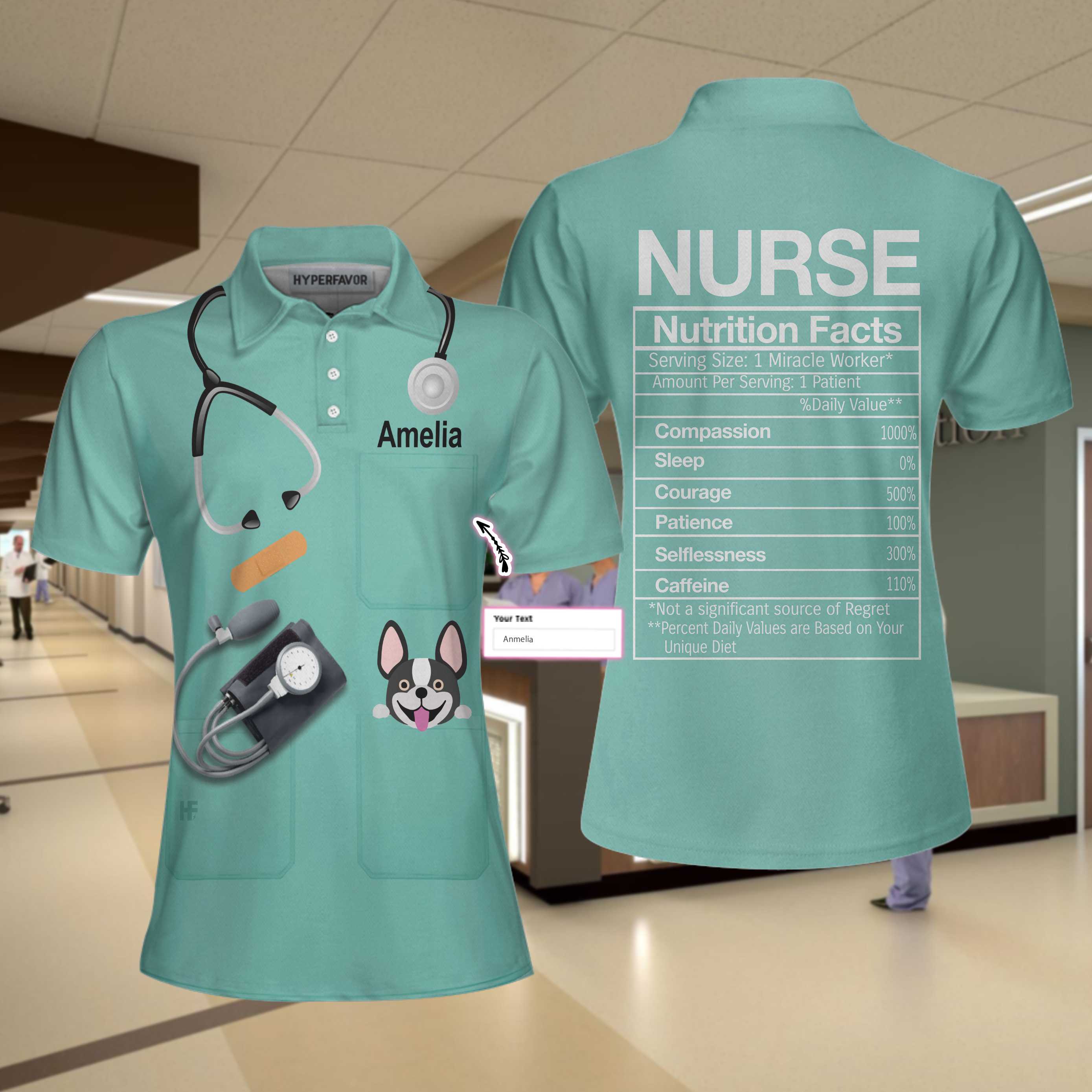 Nurse Nutrition Facts Custom Short Sleeve Women Polo Shirt, Nurse Life Shirt, Stethoscope Shirt Design
