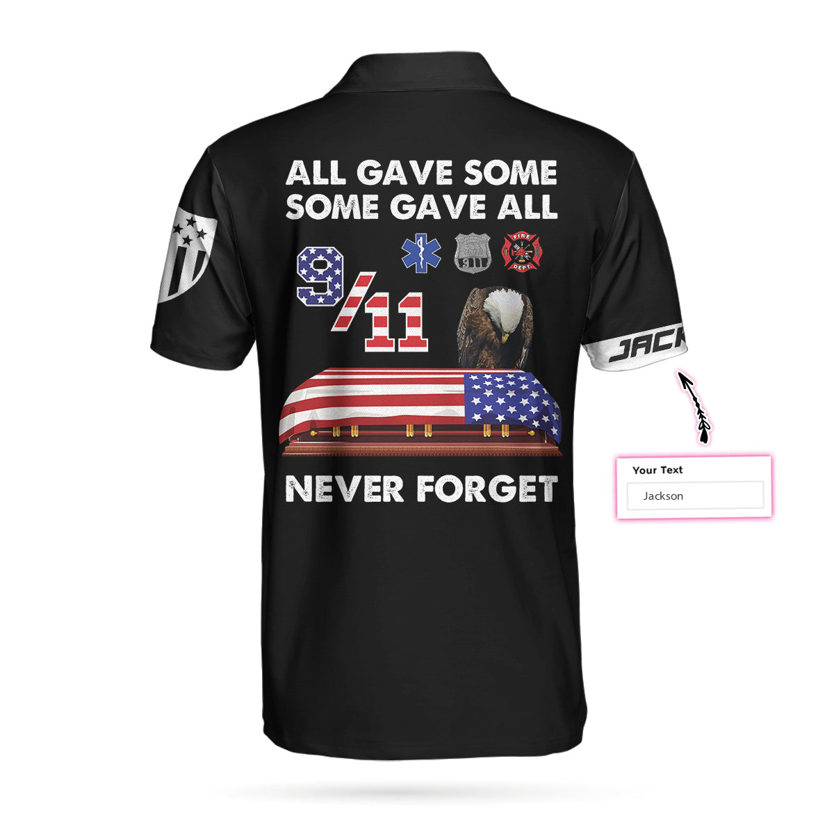 Patriot Day Anniversary Custom Polo Shirt, Personalized Black American Flag 9/11 Shirt For Men