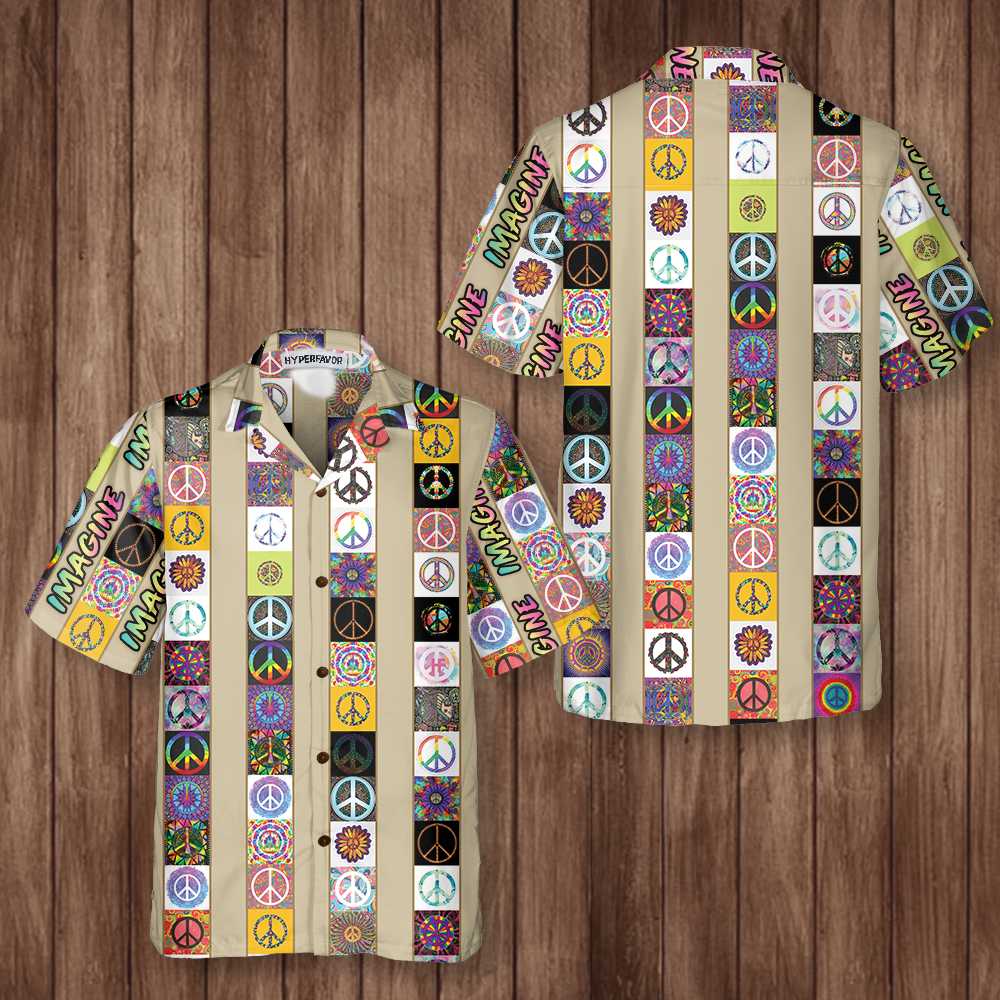 Peace Hippie Hawaiian Shirt, Peace Sign Pattern Shirt, Unique Shirt For Hippies