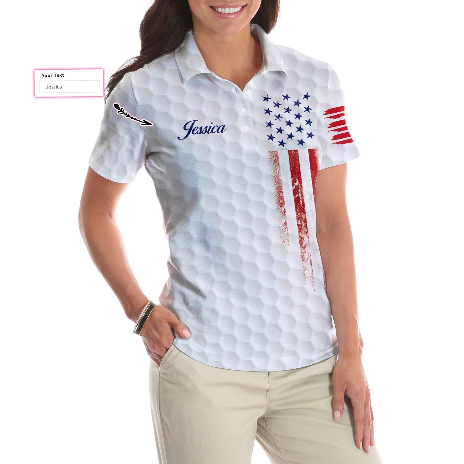Personalized Golf American Female Golfer Custom Short Sleeve Women Polo Shirt