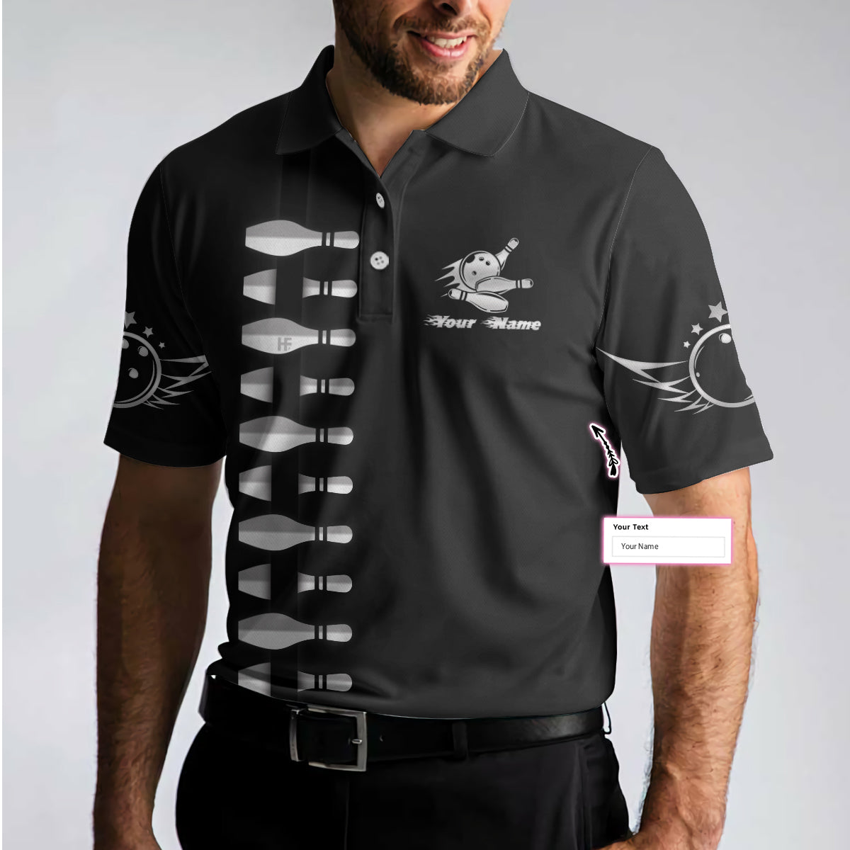 Personalized Name Bowling Custom Polo Shirt, Customized Bowling Gift Idea, Black Bowling Shirt For Bowlers