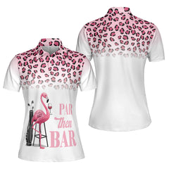 Pink Leopard Flamingo Par Then Bar Women Golf Polo Shirt