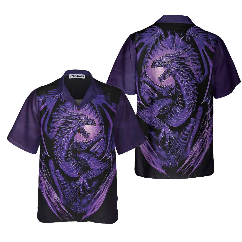 Purple Neon Dragon Hawaiian Shirt, Black And Purple Dragon Shirt, Best Gift For Dragon Lovers