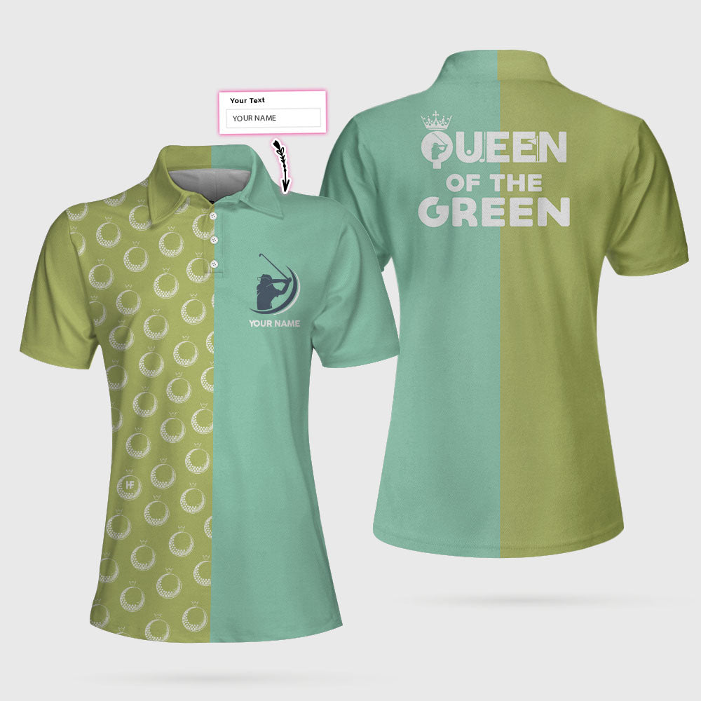 Queen Of The Green Custom Short Sleeve Women Polo Shirt, Personalized Golf Gift Idea For Female Golfers