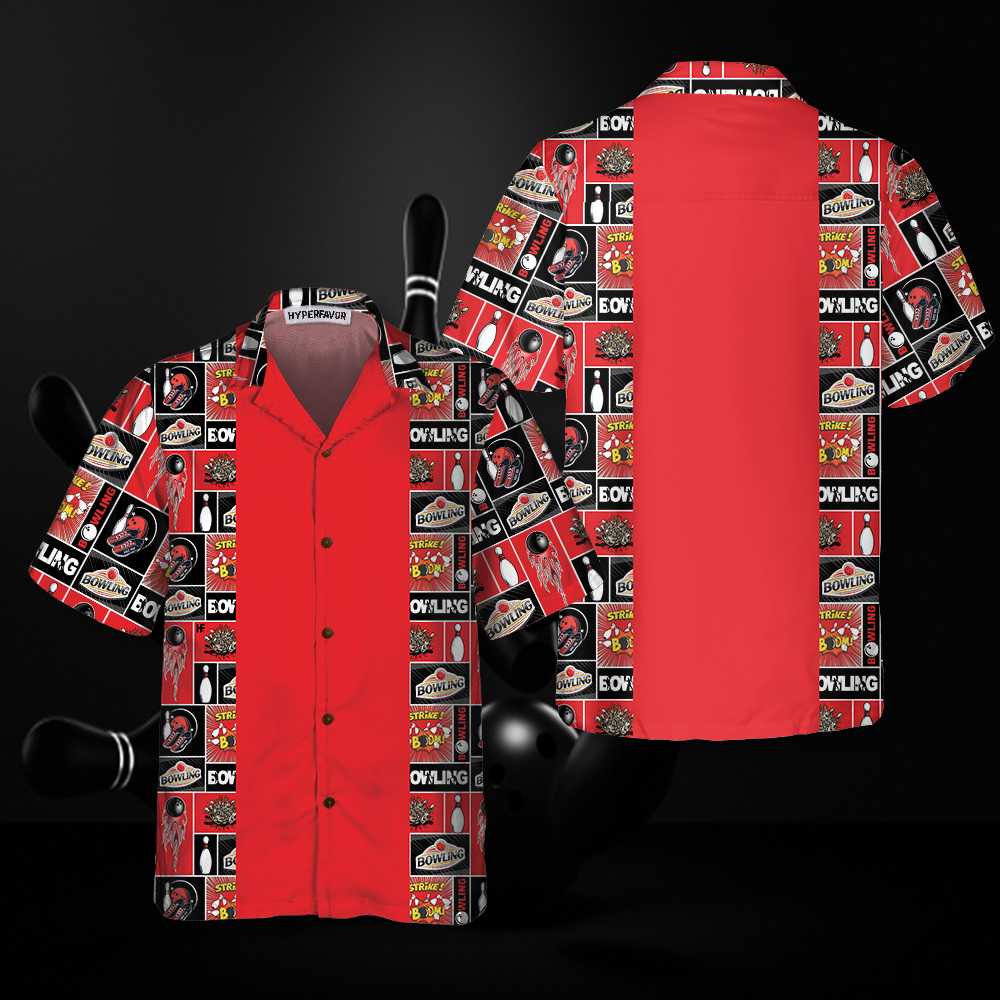 Red Bowling Hawaiian Shirt, Bowling Balls And Pins Shirt, Best Gift For Bowling Players