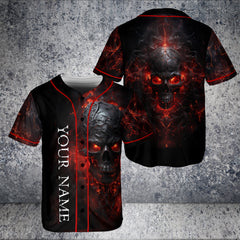 Ripped Fire Skull Custom Baseball Jersey - HYPERFAVOR