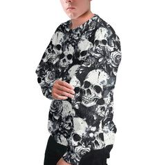 Rose Flower Skull Black & White Pattern Sweatshirt - HYPERFAVOR