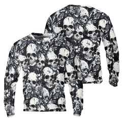 Rose Flower Skull Black & White Pattern Sweatshirt - HYPERFAVOR