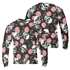 Rose Flower Skull Pattern Sweatshirt - HYPERFAVOR