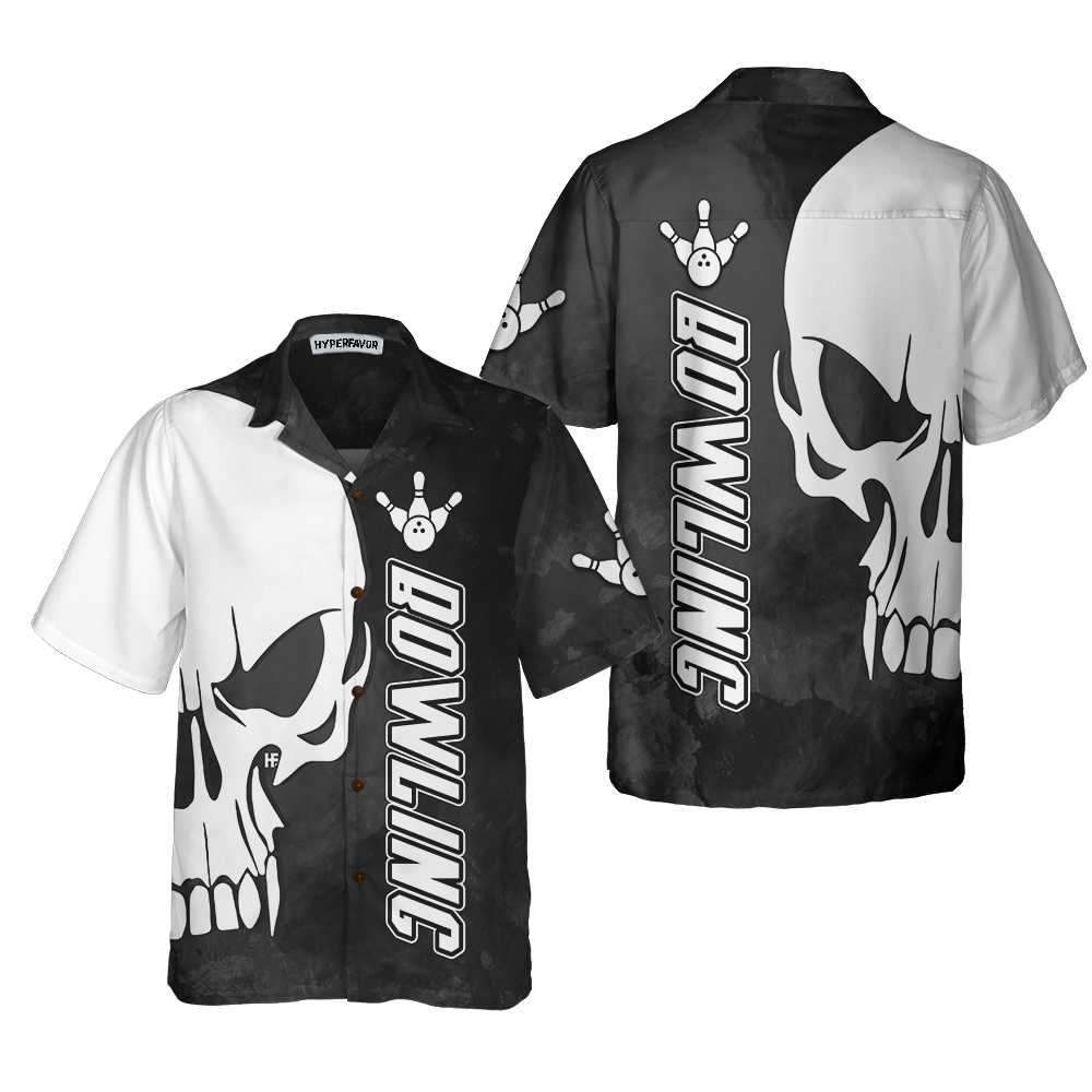 Skull Bowling Hawaiian Shirt, Black And White Bowling Shirt, Best Gift For Bowling Players