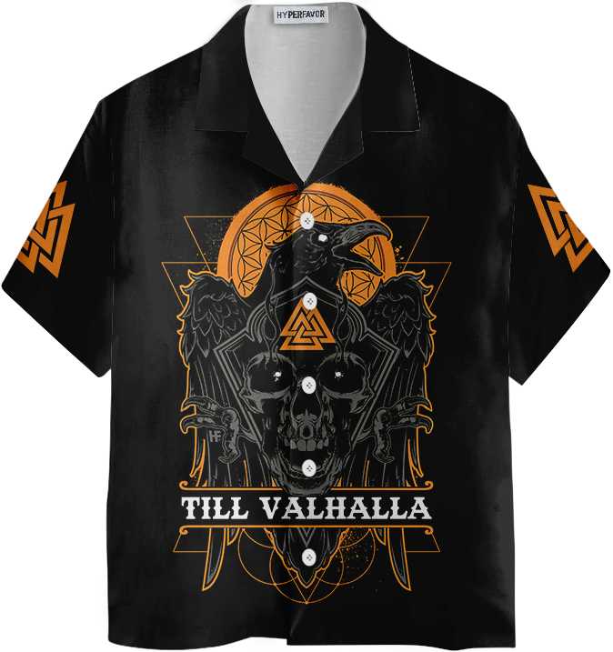 Skull Raven Viking Hawaiian Shirt, Till Valhalla Viking Shirt For Men And Women