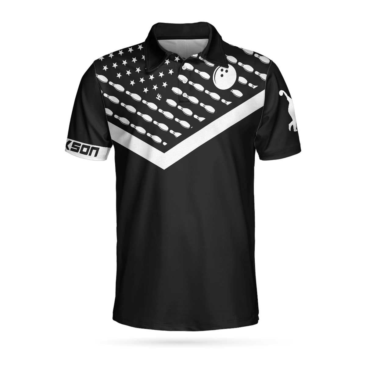 Spear Swear Drink Repeat Bowling Custom Polo Shirt, Personalized Black American Flag Bowling Shirt For Men