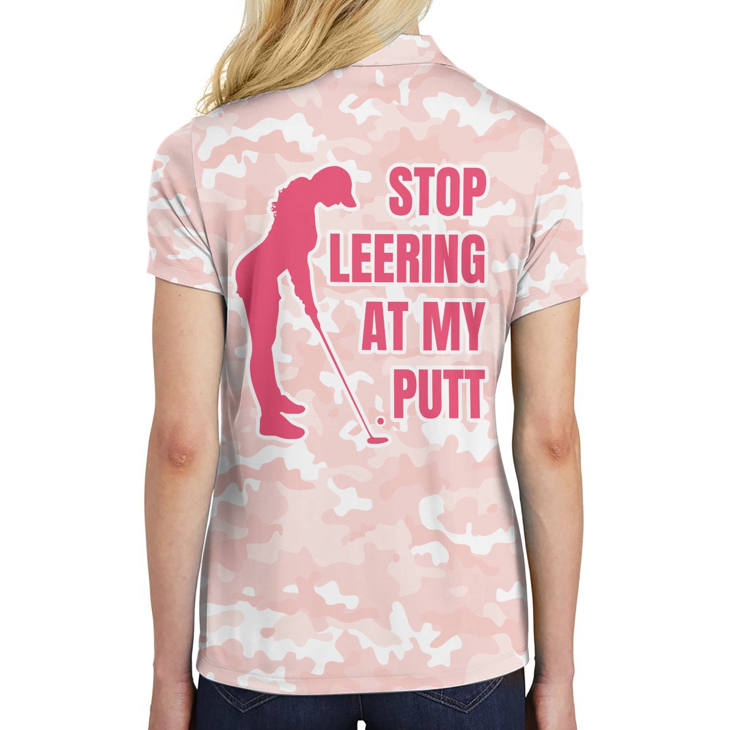 Stop Leering At My Putt Short Sleeve Women Polo Shirt