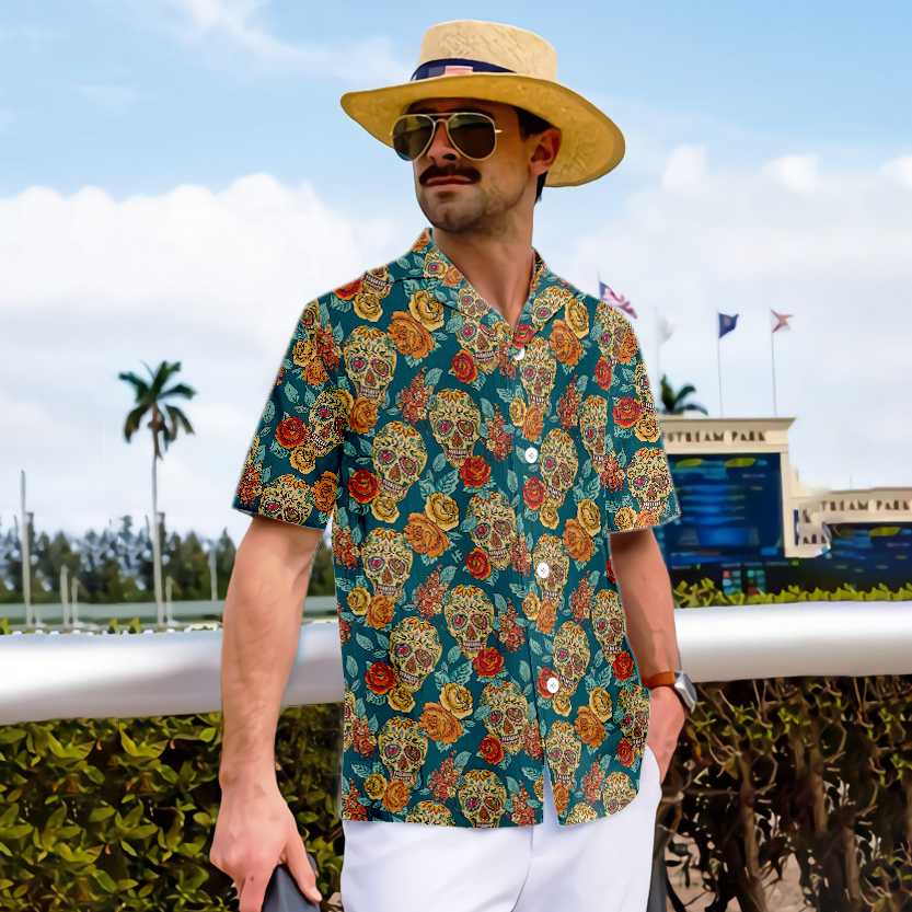 Sugar Skull Dead Day Hawaiian Shirt, Vintage Floral Mexican Skull Shirt, Unique Day Of The Dead Gift