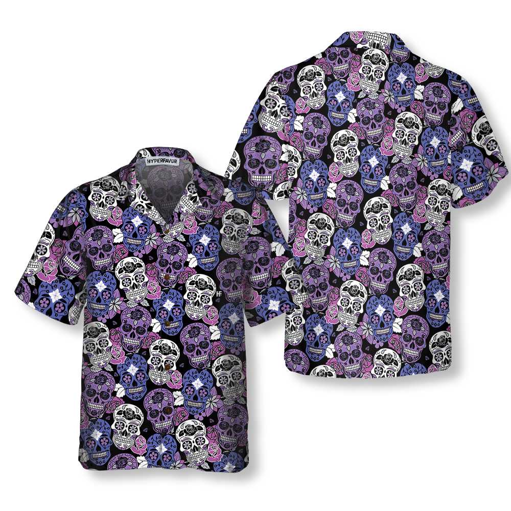 Sugar Skull Purple Hawaiian Shirt, Mexican Skull Shirt, Unique Day Of The Dead Gift