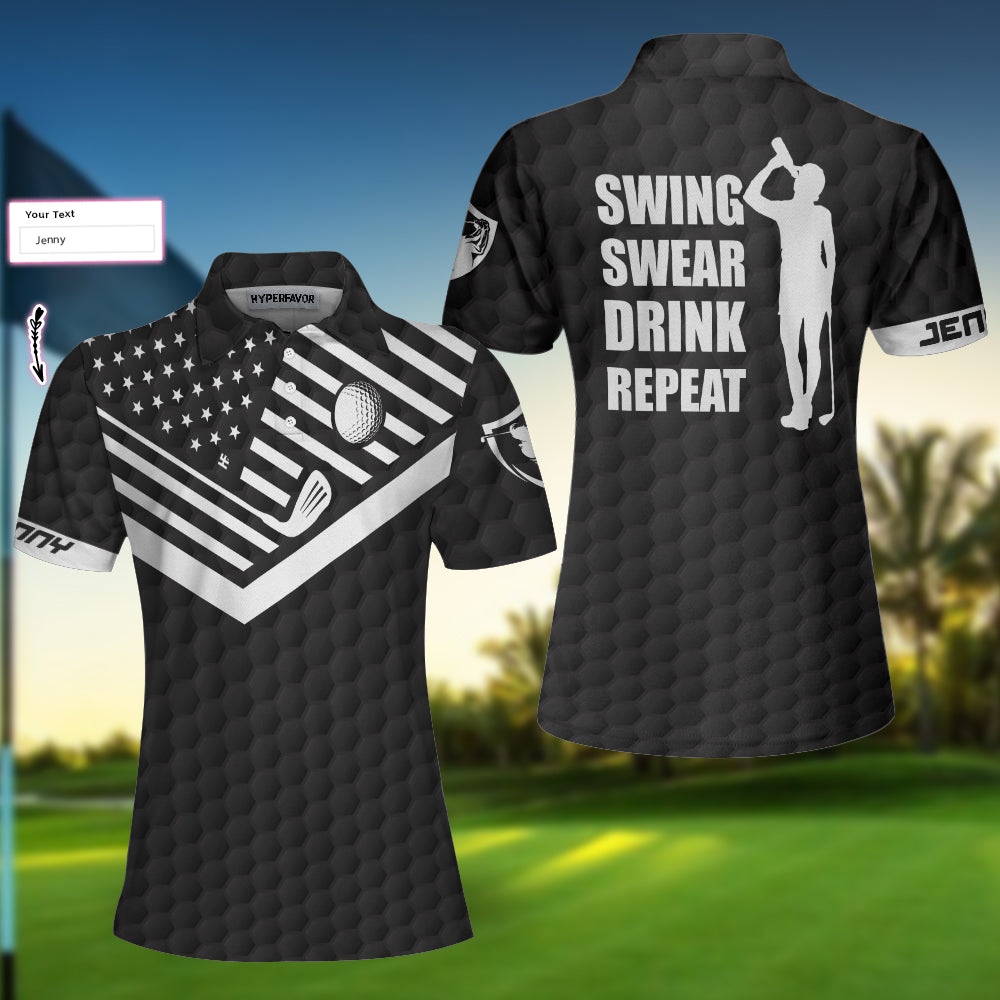 Swing Swear Drink Repeat Custom Short Sleeve Women Polo Shirt