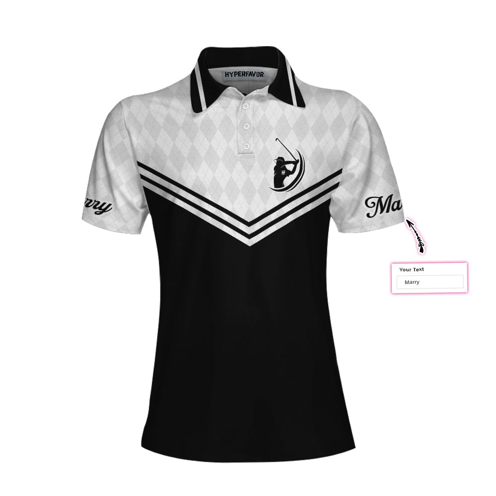 Swing Swear Repeat Custom Short Sleeve Women Polo Shirt, Black And White Golf Shirt For Female Players - Hyperfavor