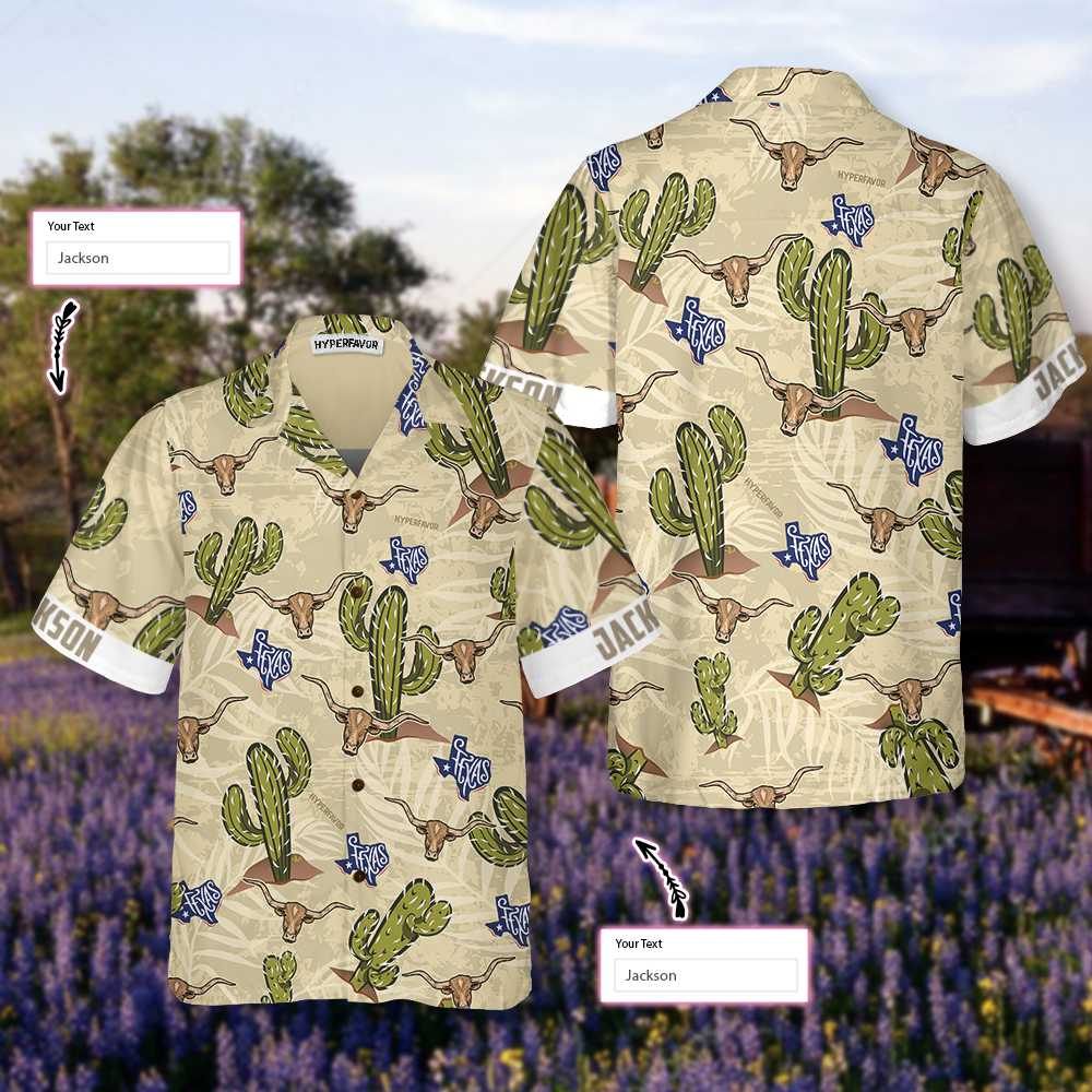 Texas Longhorn Cactus Custom Hawaiian Shirt, Unique Texas Shirt For Texas Lovers