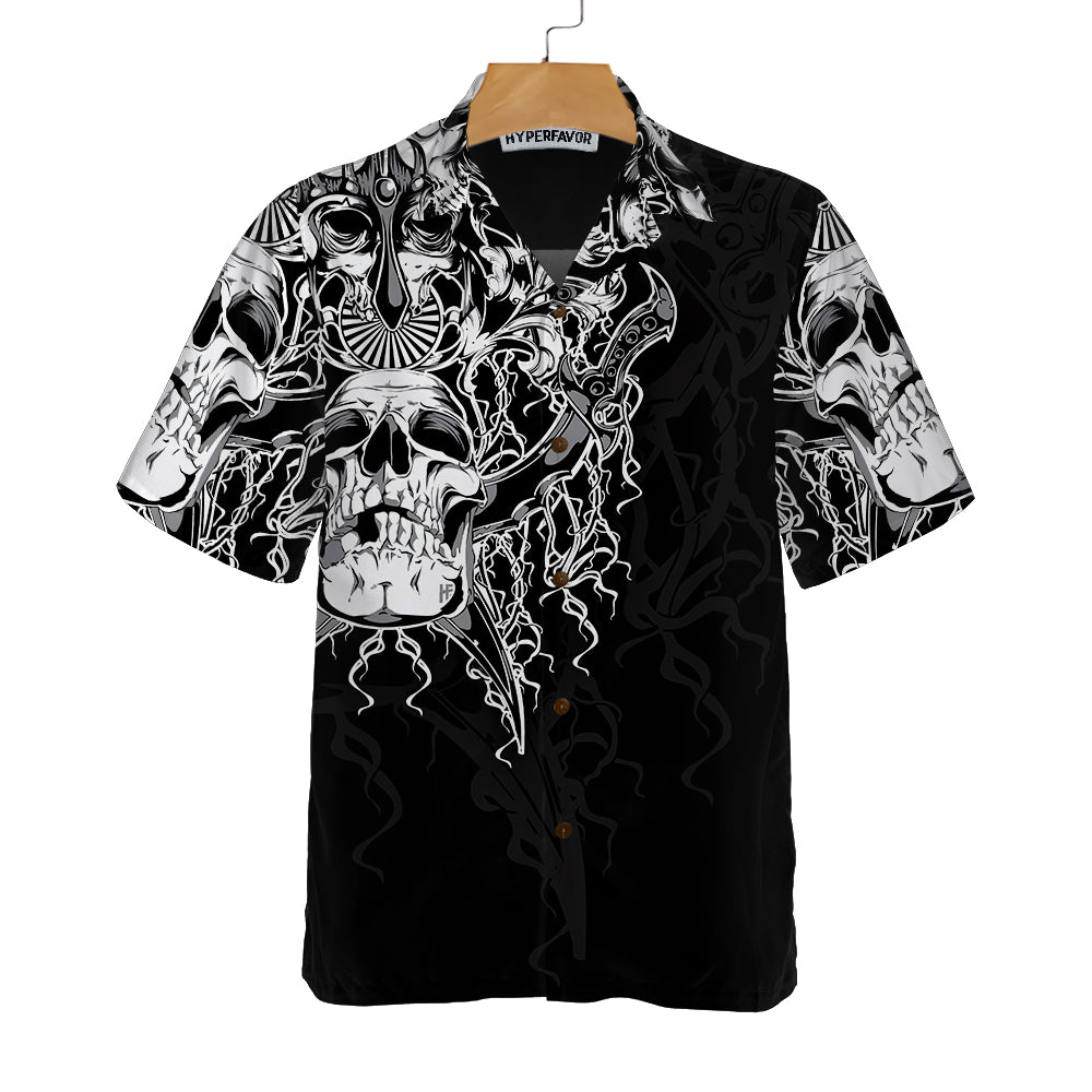 The Celtic Warrior Viking Hawaiian Shirt, Black And White Celtic Skull Viking Shirt