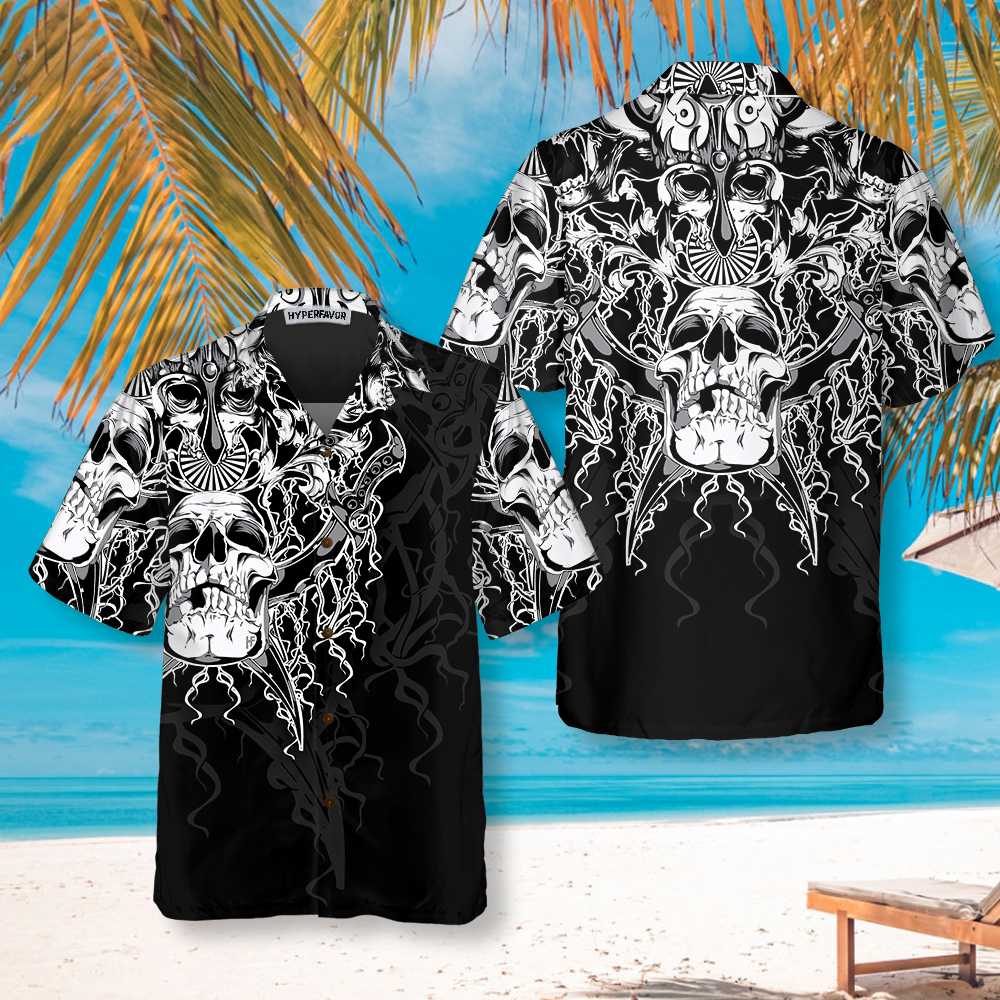The Celtic Warrior Viking Hawaiian Shirt, Black And White Celtic Skull Viking Shirt
