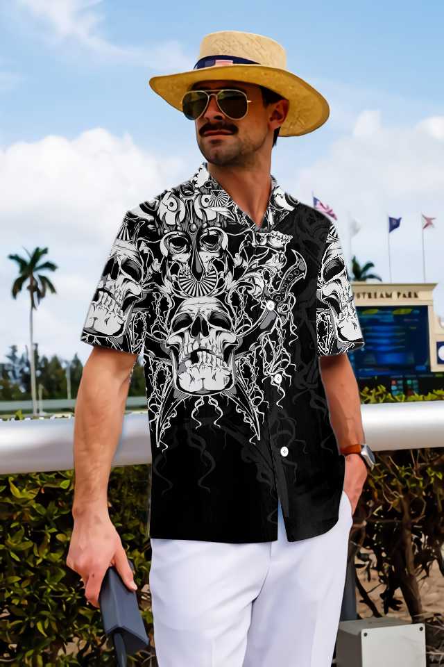 The Celtic Warrior Viking Hawaiian Shirt, Black And White Celtic Skull Viking Shirt