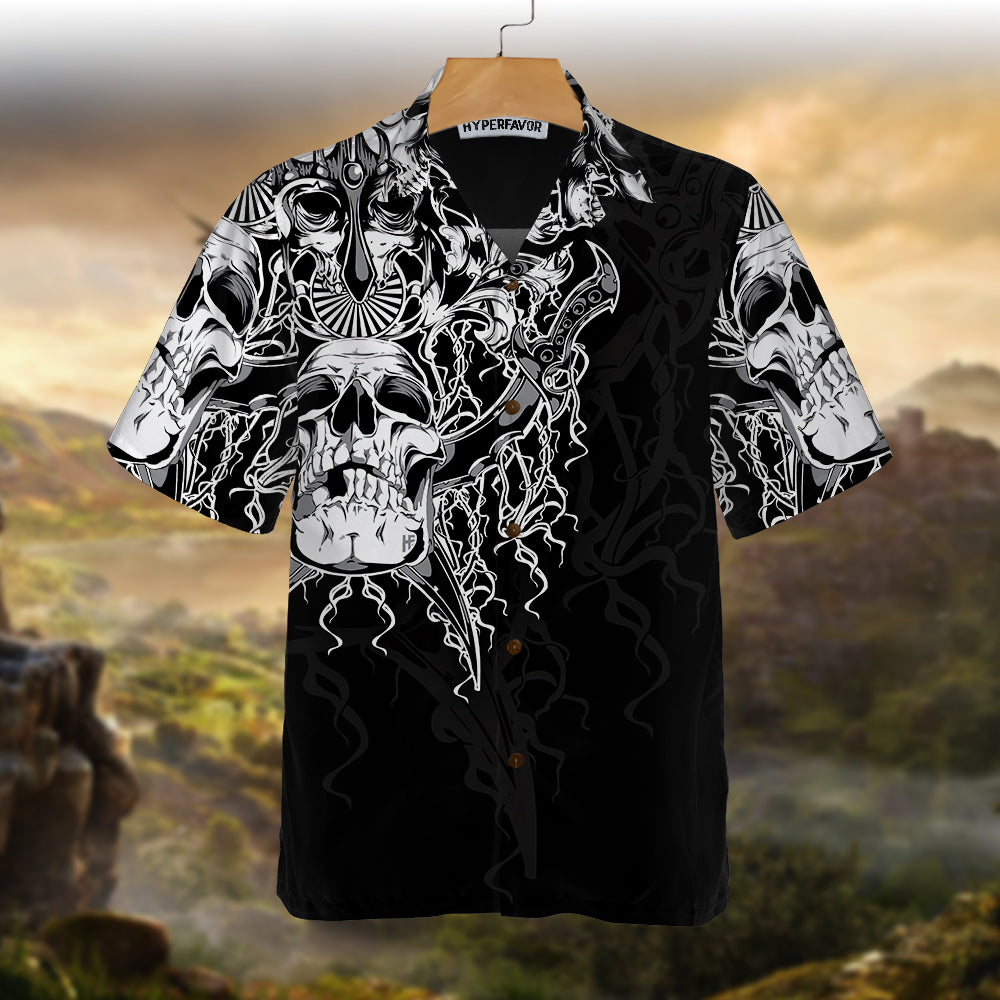 The Celtic Warrior Viking Hawaiian Shirt, Black And White Celtic Skull Viking Shirt