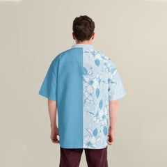 Joy Hibiscus Light Blue Custom Hawaiian Shirt, Personalized Floral Aloha Shirt, Unique Half Half Design