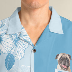 Joy Hibiscus Light Blue Custom Hawaiian Shirt, Personalized Floral Aloha Shirt, Unique Half Half Design