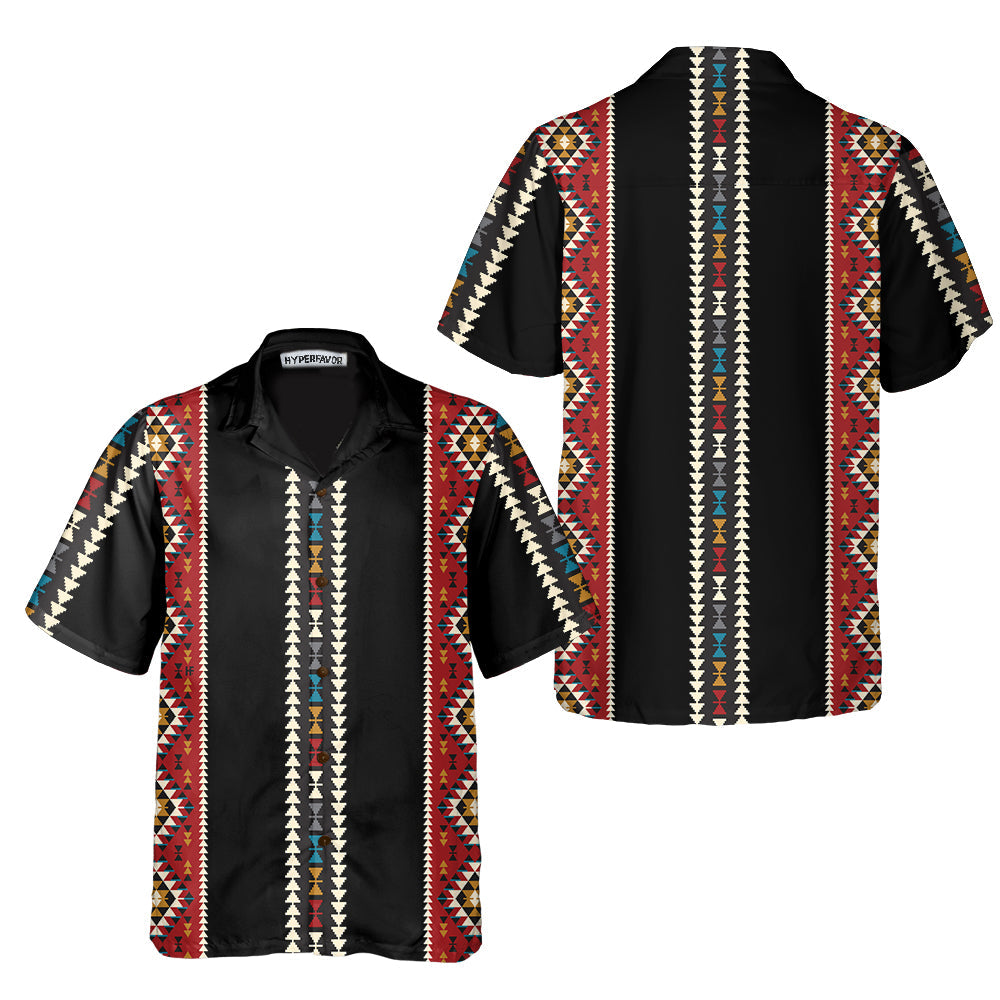 Traditional Tribal Pattern Hawaiian Shirt, Colorful Ethnic Geometric Pattern Native American Shirt