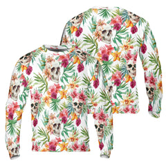 Tropical Flower Skull Pattern For Men, For Woman Sweatshirt - HYPERFAVOR