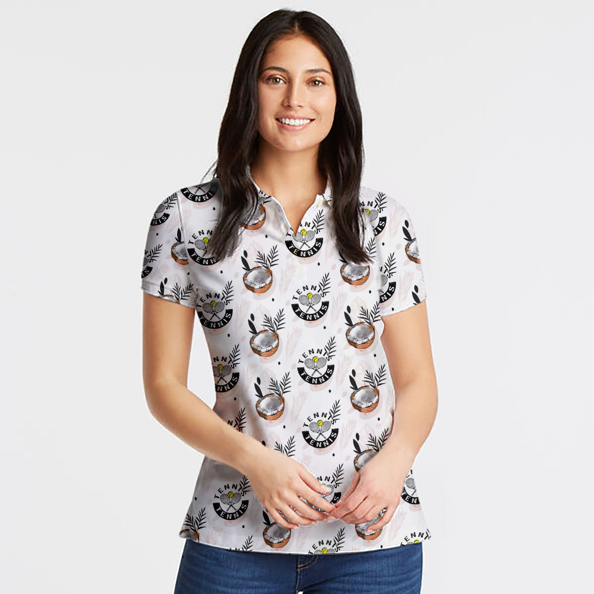 Tropical Coconut Tennis Shirt For Women Short Sleeve Women Polo Shirt
