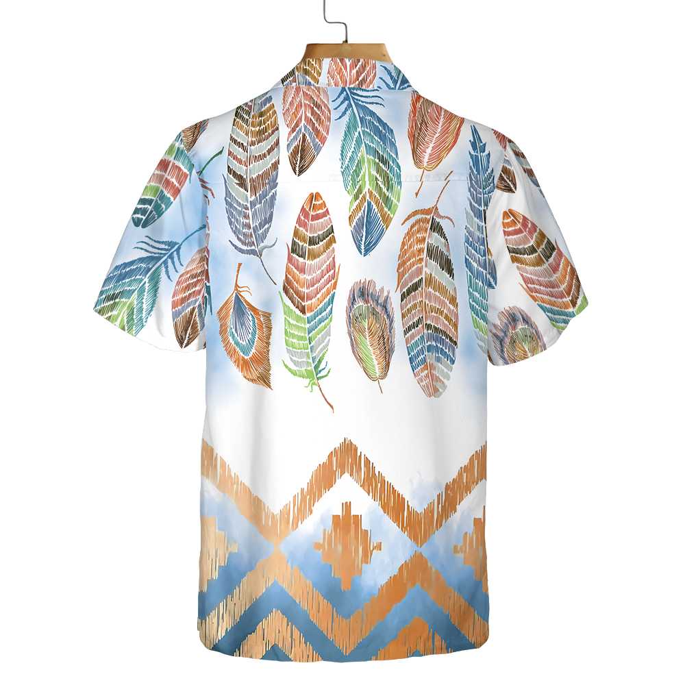 Tropical Peacock Feathers Native American Hawaiian Shirt. Vintage Native American Shirt For Men And Women