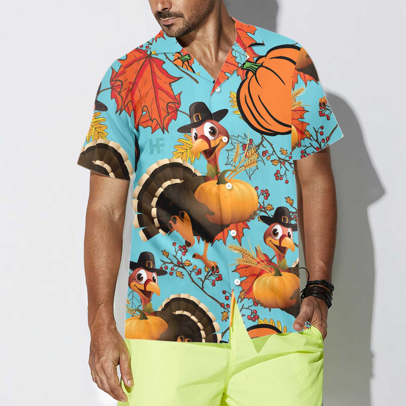 Turkey Thanksgiving Hawaiian Shirt, Funny Pumpkin Turkey Shirt, Unique Thanksgiving Gift