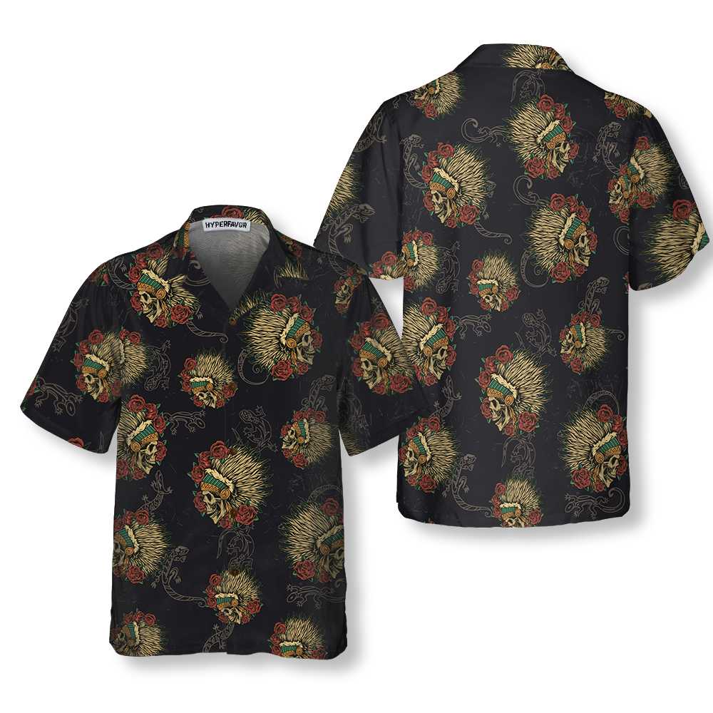 Vintage Native American Skull With Lizard Hawaiian Shirt, Wild West American Indian Shirt