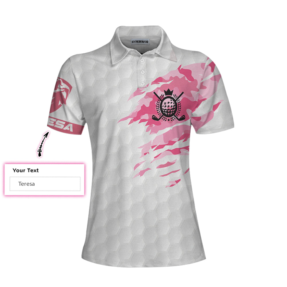 We're Like A Really Small Gang Golf Custom Short Sleeve Women Polo Shirt, Personalized White And Pink Golf Shirt For Ladies