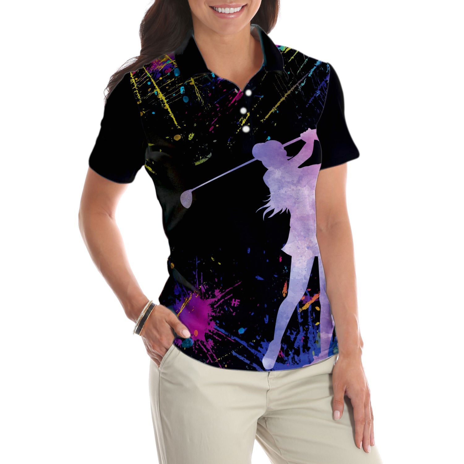You Say Girl Can't Golf I Say Watch Me Short Sleeve Women Polo Shirt, Black Golfing Shirt For Girls