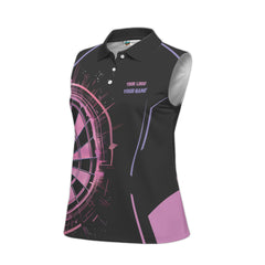 Custom Women's Sleeveless Dart Polo Shirt – Personalized Dartboard Design