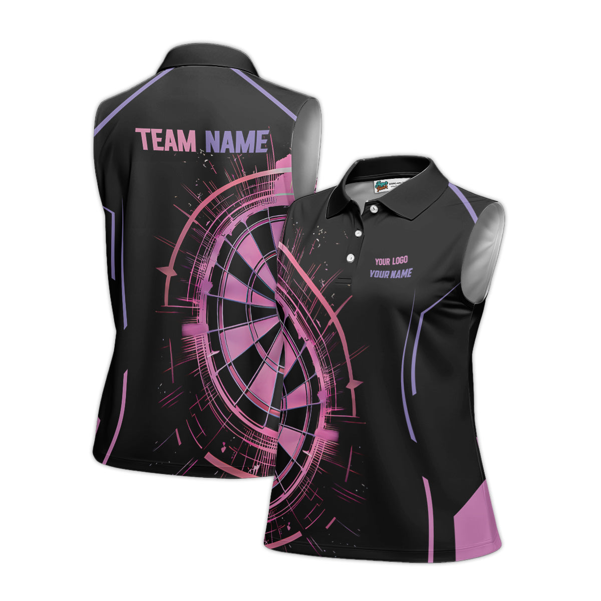 Custom Women's Sleeveless Dart Polo Shirt – Personalized Dartboard Design