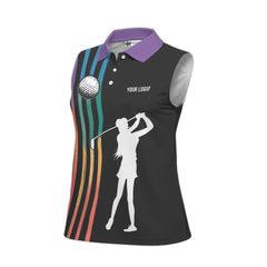 Custom Women's Sleeveless Golf Polo Shirt Swing Swear Repeat Funny Golf Shirt